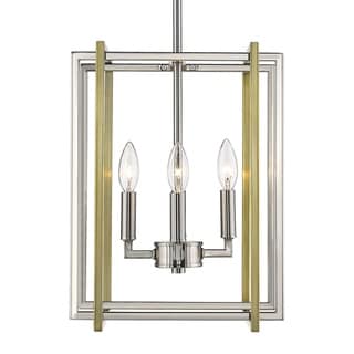 Strick & Bolton Norwood Black/ Aged Brass 4-light Chandelier (pewter with aged brass accents) - Chandeliers For Bedrooms by Overstock.com