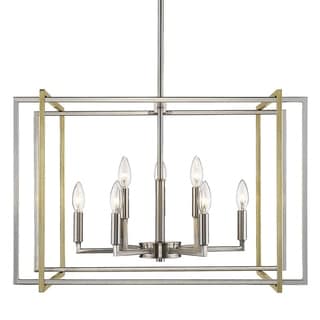 Strick & Bolton Norwood 2-tone Steel Cage 9-light Chandelier (pewter with aged brass accents) - Chandeliers For Bedrooms by Overstock.com
