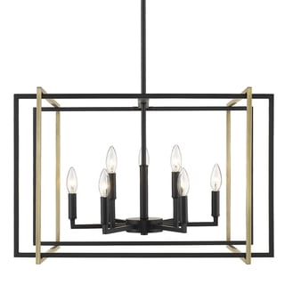 Strick & Bolton Norwood 2-tone Steel Cage 9-light Chandelier (black with aged brass accents) - Chandeliers For Bedrooms by Overstock.com