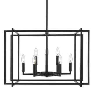 Strick & Bolton Norwood 2-tone Steel Cage 9-light Chandelier (black with matte black accents) - Chandeliers For Bedrooms by Overstock.com
