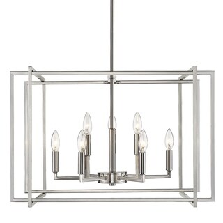 Strick & Bolton Norwood 2-tone Steel Cage 9-light Chandelier (pewter with pewter accents) - Chandeliers For Bedrooms by Overstock.com