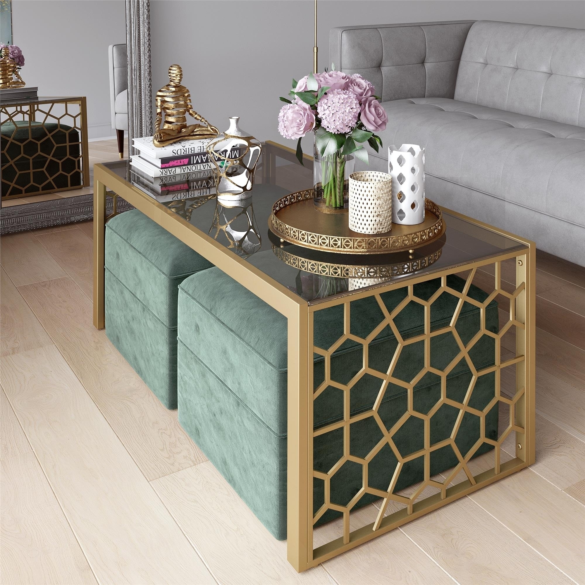 Ottoman Coffee Table With Stools : Cubic Nesting Coffee Table With