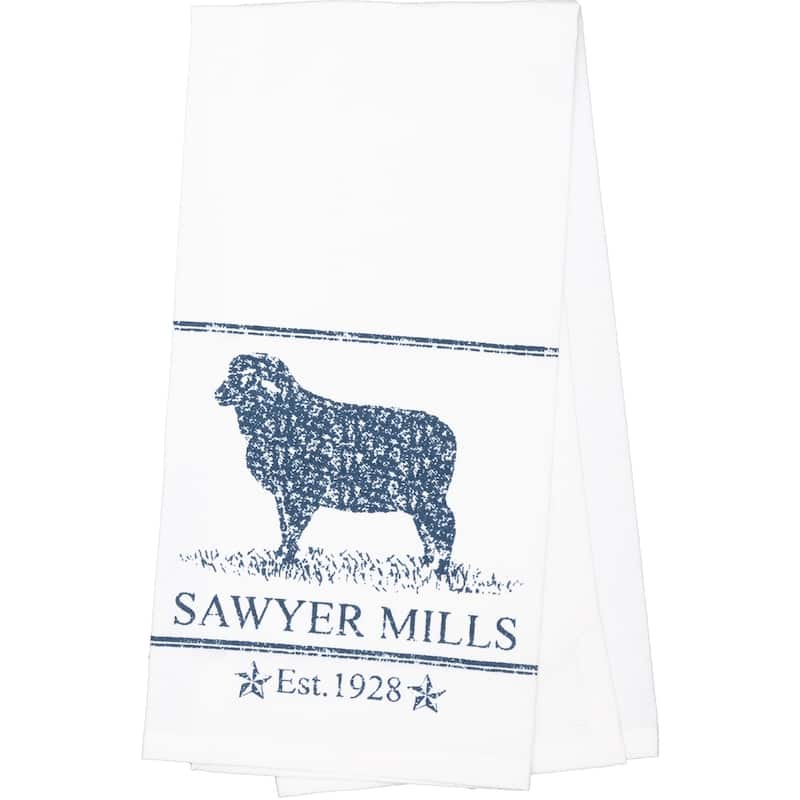 Sawyer Mill Blue Lamb Muslin Bleached White Tea Towel 19x28 - Tea Towel 28x19