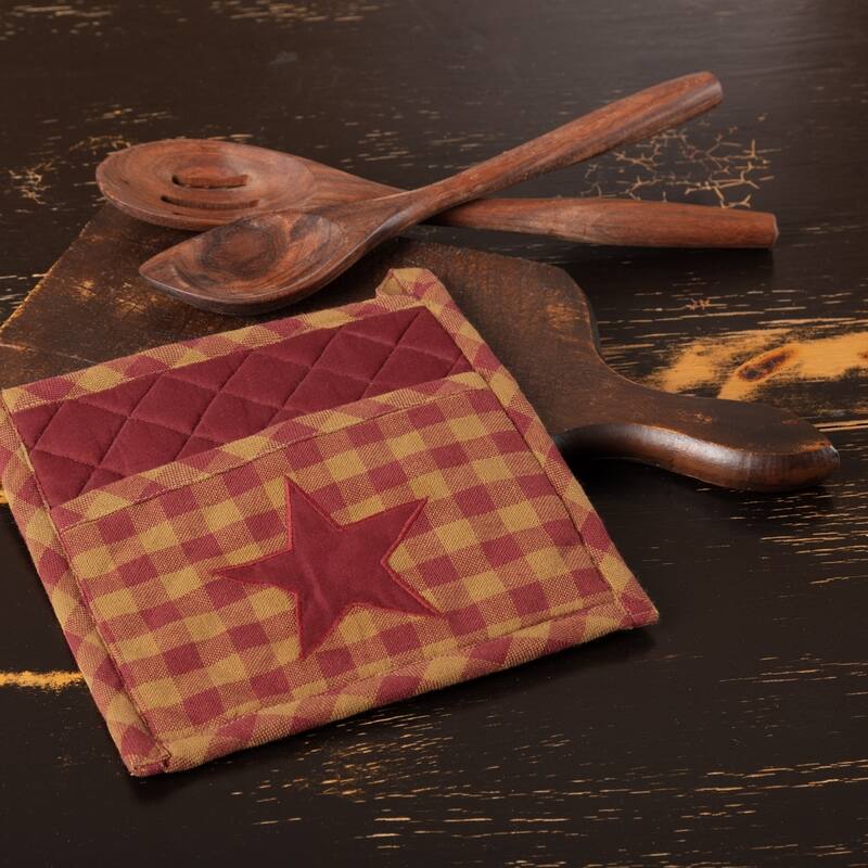 Star Pot Holder 8x8 - 8x8 - Dark Tan / Burgundy