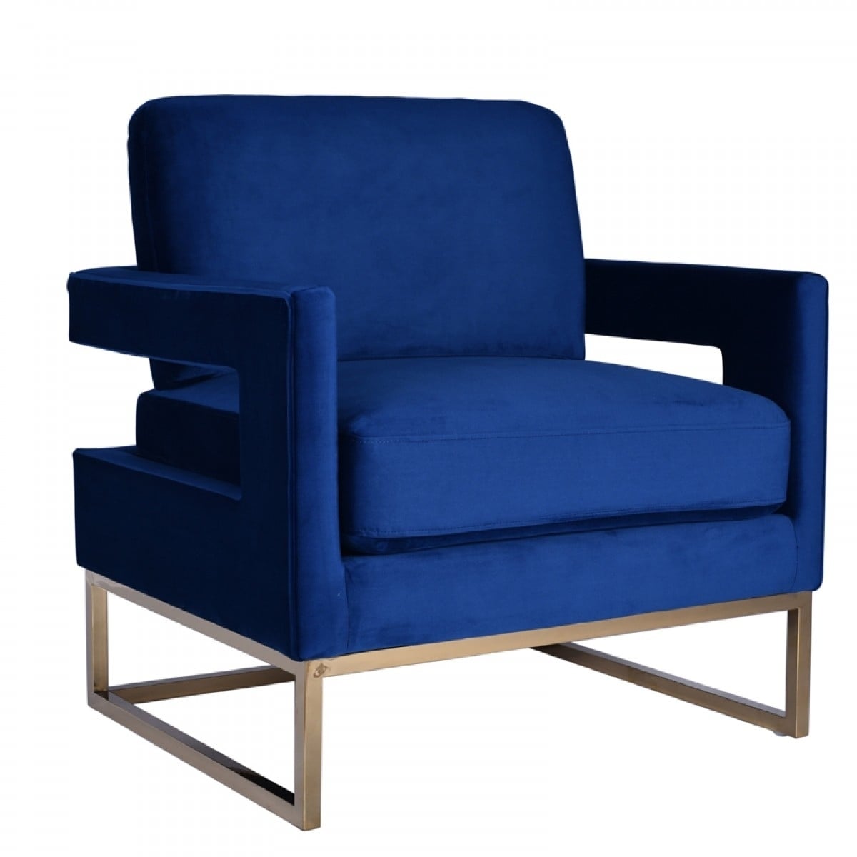 modrest edna modern blue velvet  gold accent chair
