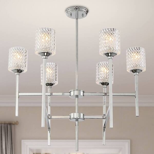 Porch Den Savoy Chrome 6 Light Cut Crystal Chandelier Porch Den Savoy Chrome 6 Light