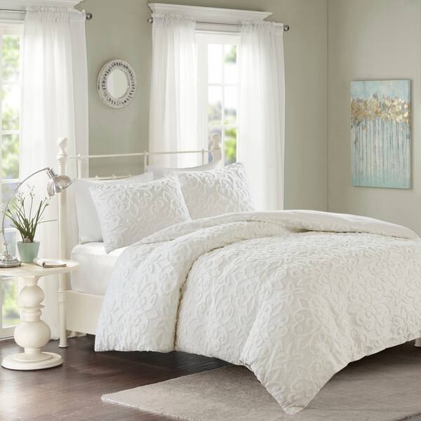 Shop Copper Grove Villach White Tufted Cotton Chenille Duvet Cover