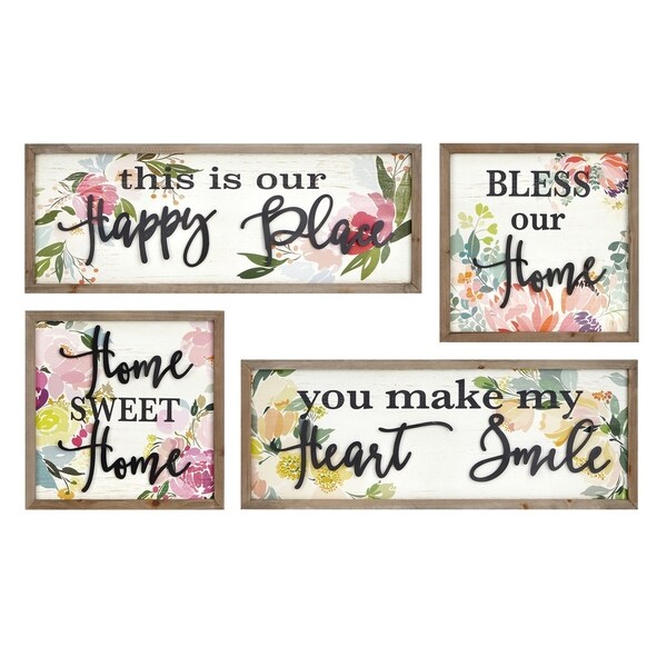 Wood and Metal Crafted Wall D�cor with Typography, Set of 4, Multicolor