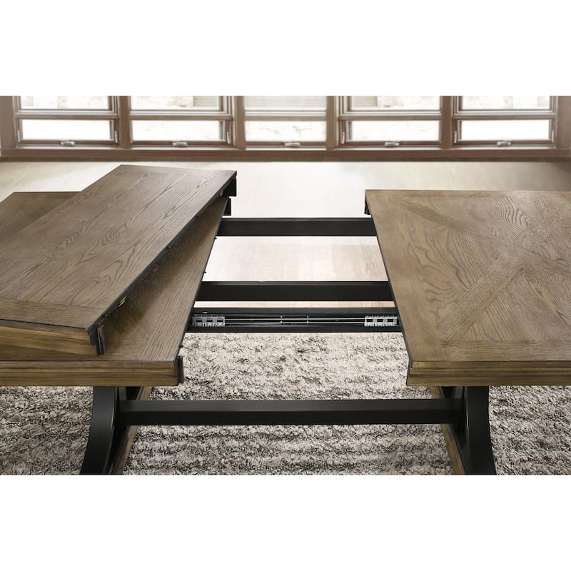 Roundhill Furniture Birmingham Nailhead 8-Piece Table with Nail Head Bench and Arm Chair Dining Set, Driftwood