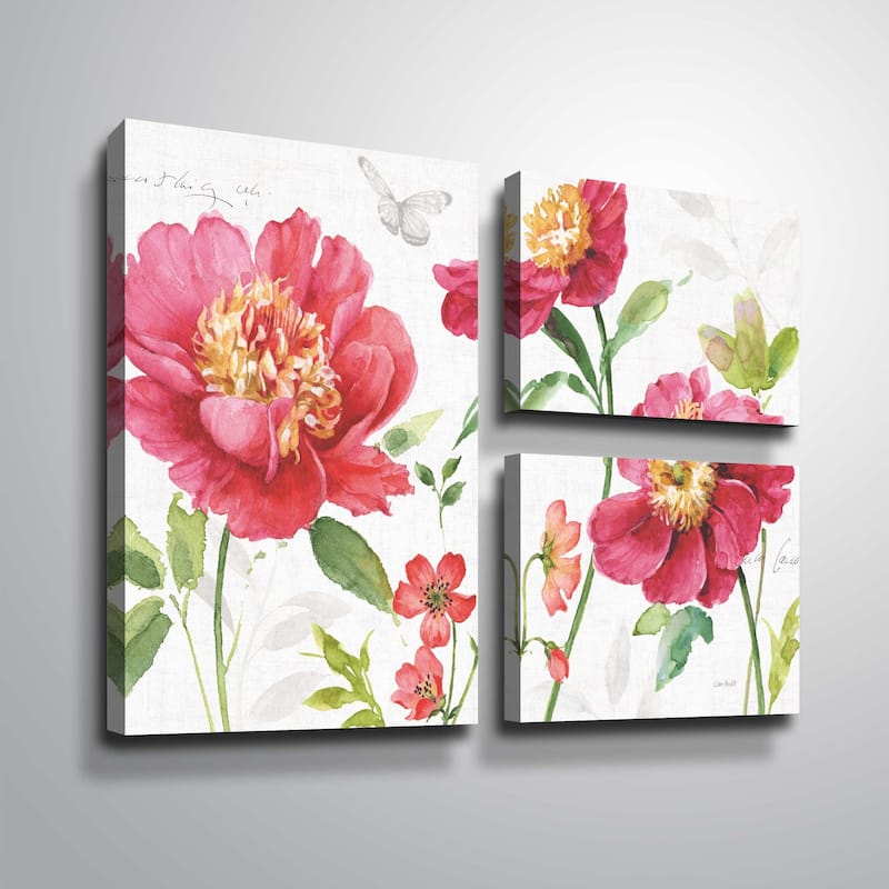 ArtWall "Pink Garden I" Gallery Wrapped Canvas - 36x48 3-piece flag set