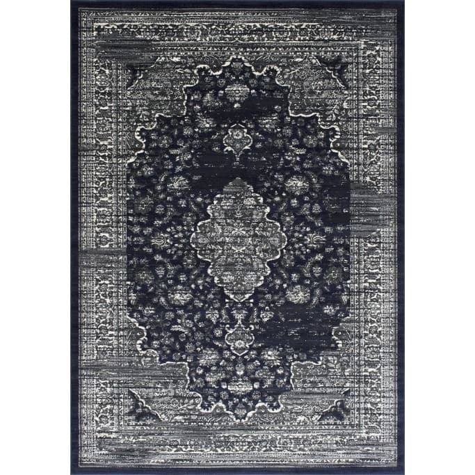 Allstar Rugs Distressed Midnight Blue And Grey Rectangular Accent Area 