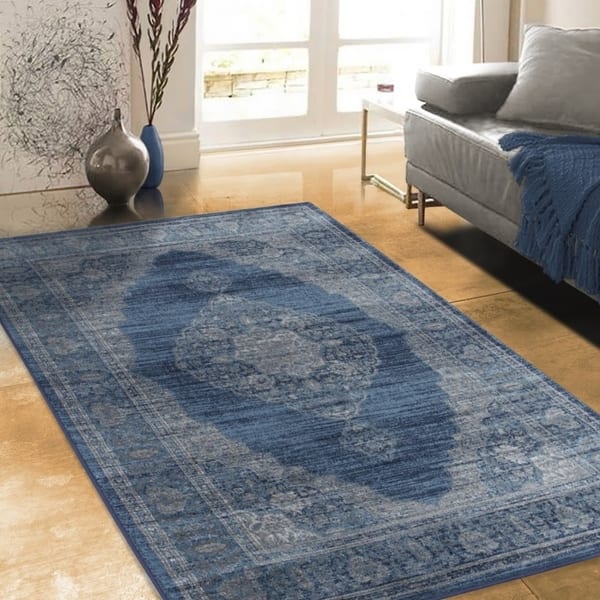 Allstar Rugs Distressed Midnight Blue and Steel Blue Rectangular Accent  Area Rug with Beige Persian Design - 7' 6x9' 8 - On Sale - Bed Bath &  Beyond - 26062898