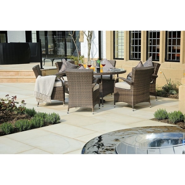 Outdoor 7 Piece Wicker Dining Set Patio Round Table with Eton