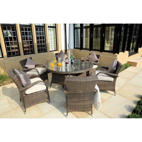 Outdoor 7 Piece Wicker Dining Set Patio Round Table with Eton Chairs