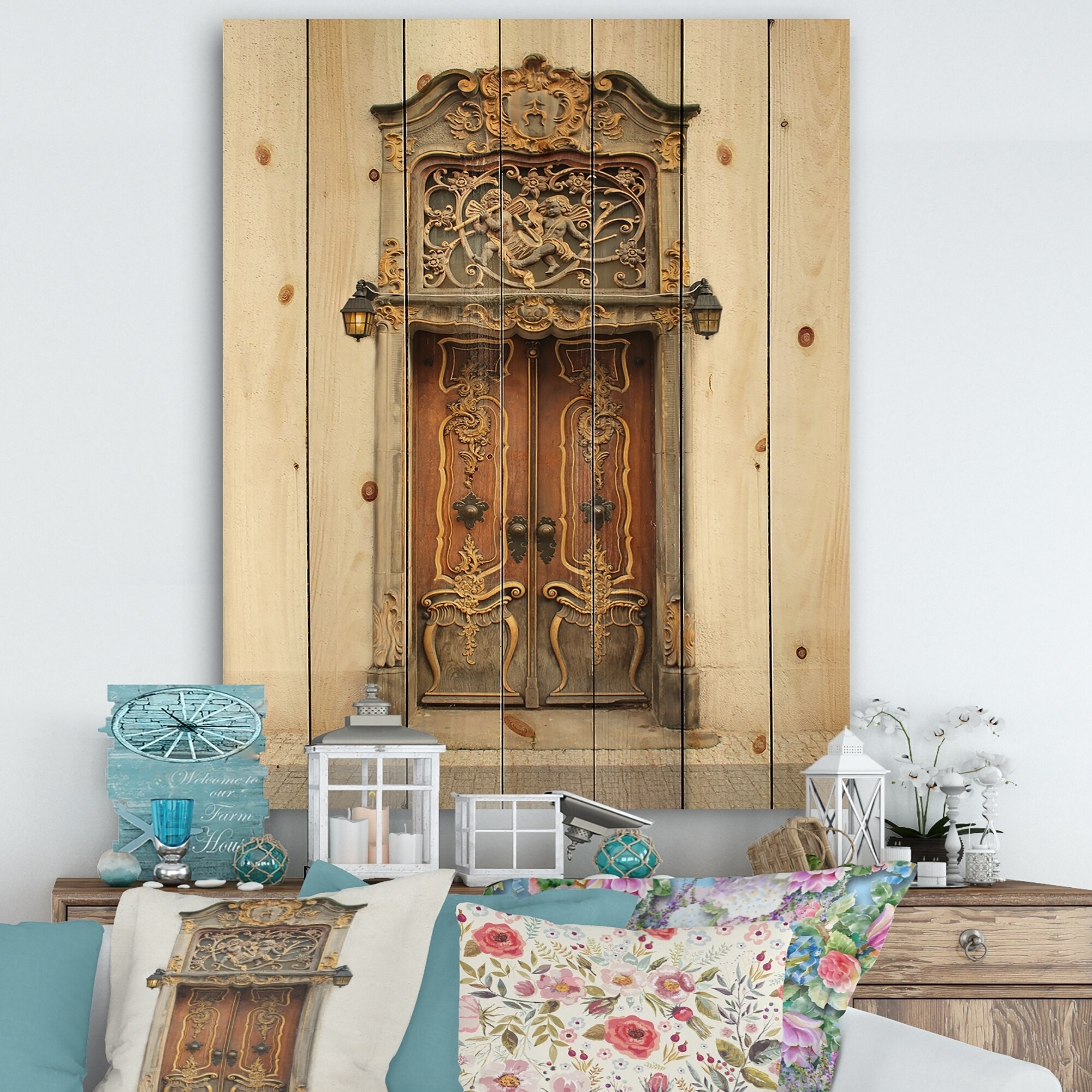 Shop Designart Old Door With Gold Ornaments Vintage Print On