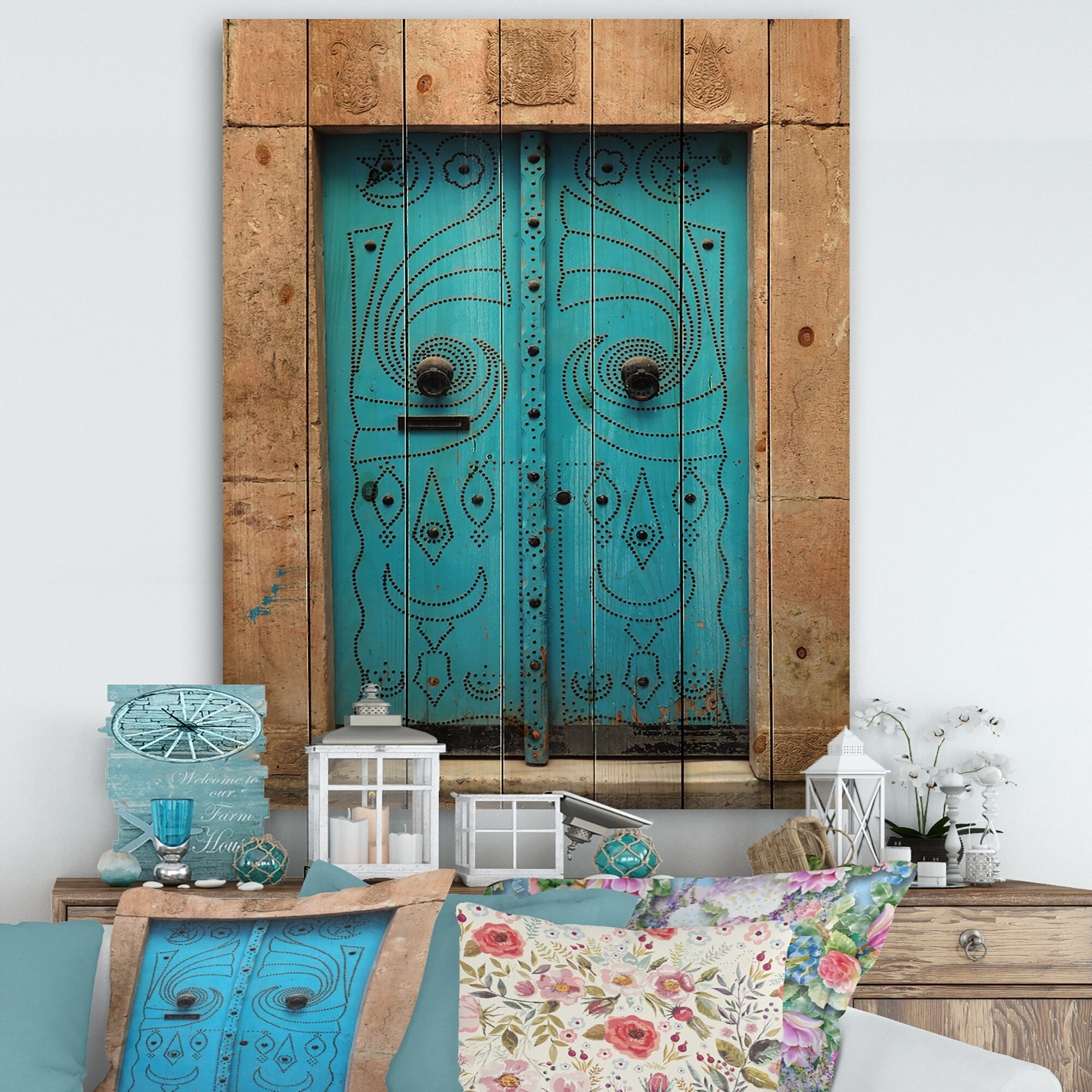 Shop Designart Vintage Arabic Blue Door Vintage Print On Natural
