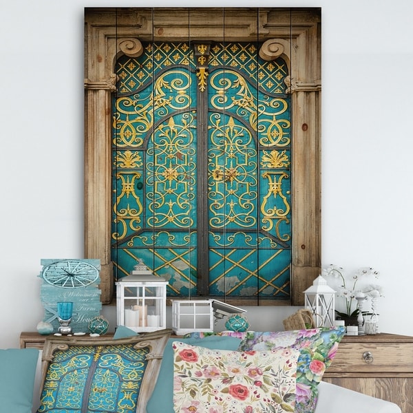 Designart 'Old-European Door Vintage' Vintage Print on Natural Pine Wood - Multi-color