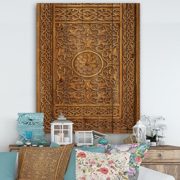 Shop Designart Old Carved Wooden Door Vintage Print On Natural