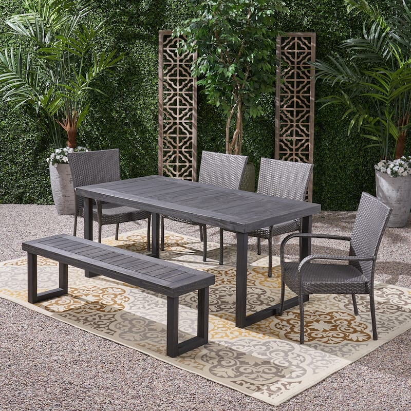 Nestor 6-piece Wood Dining Set with Wicker Chairs by Christopher Knight Home