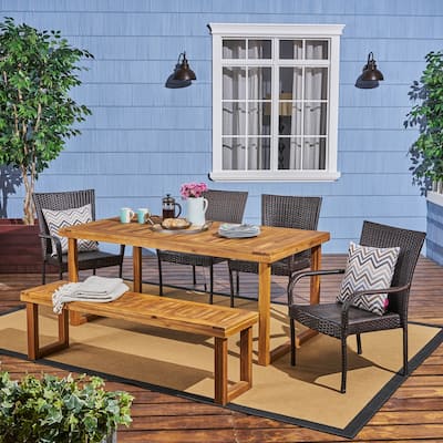 Nestor 6-piece Wood Dining Set with Wicker Chairs by Christopher Knight Home