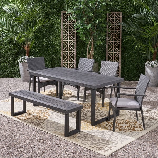 Shop Garner Outdoor Aluminum Dining Set With Wicker Chairs And