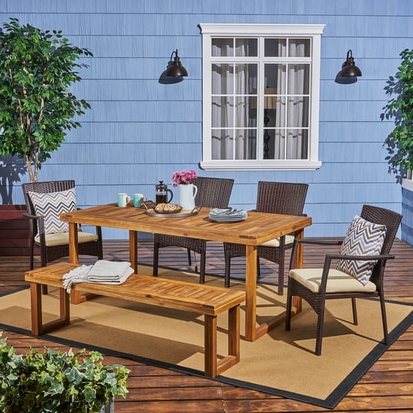 Shop Garner Outdoor Aluminum Dining Set With Wicker Chairs And