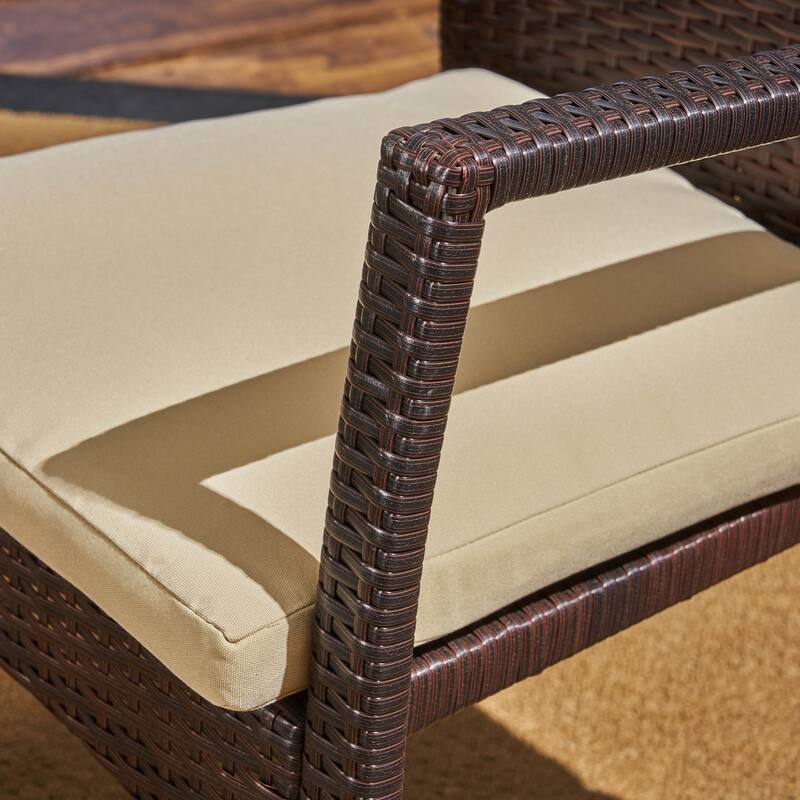 Garner Outdoor Aluminum Dining Set with Wicker Chairs and Bench