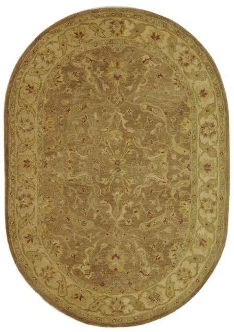 Handmade Treasure Brown/ Gold Wool Rug (46 X 66 Oval)