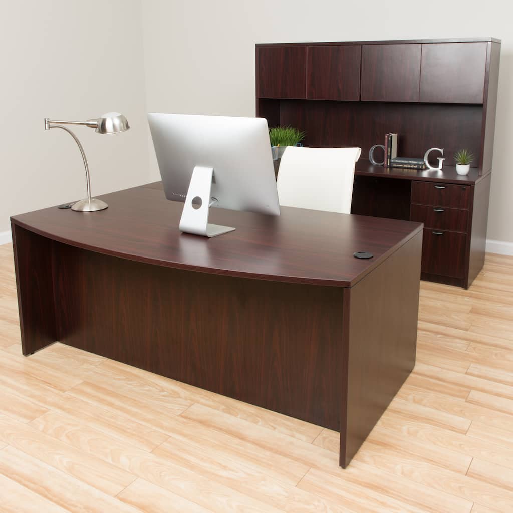 Boss Bow-front Workstation Desk with Hutch