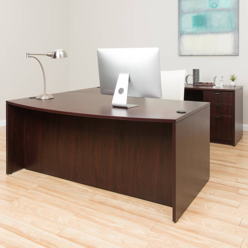 Boss Bow-front Workstation Desk - Brown