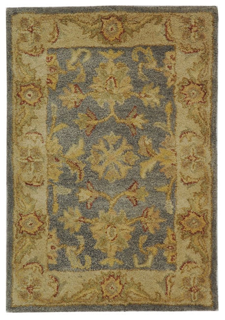 Handmade Antiquities Jewel Grey Blue/ Beige Wool Rug (2 X 3)