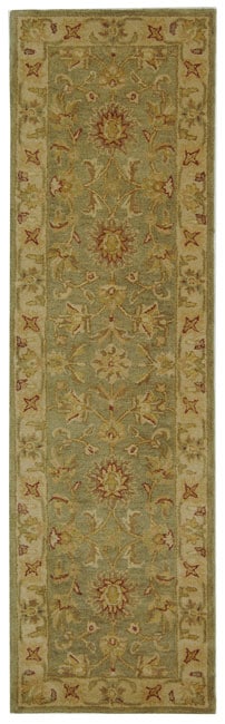 Handmade Antiquities Gem Green Wool Runner (23 X 8)