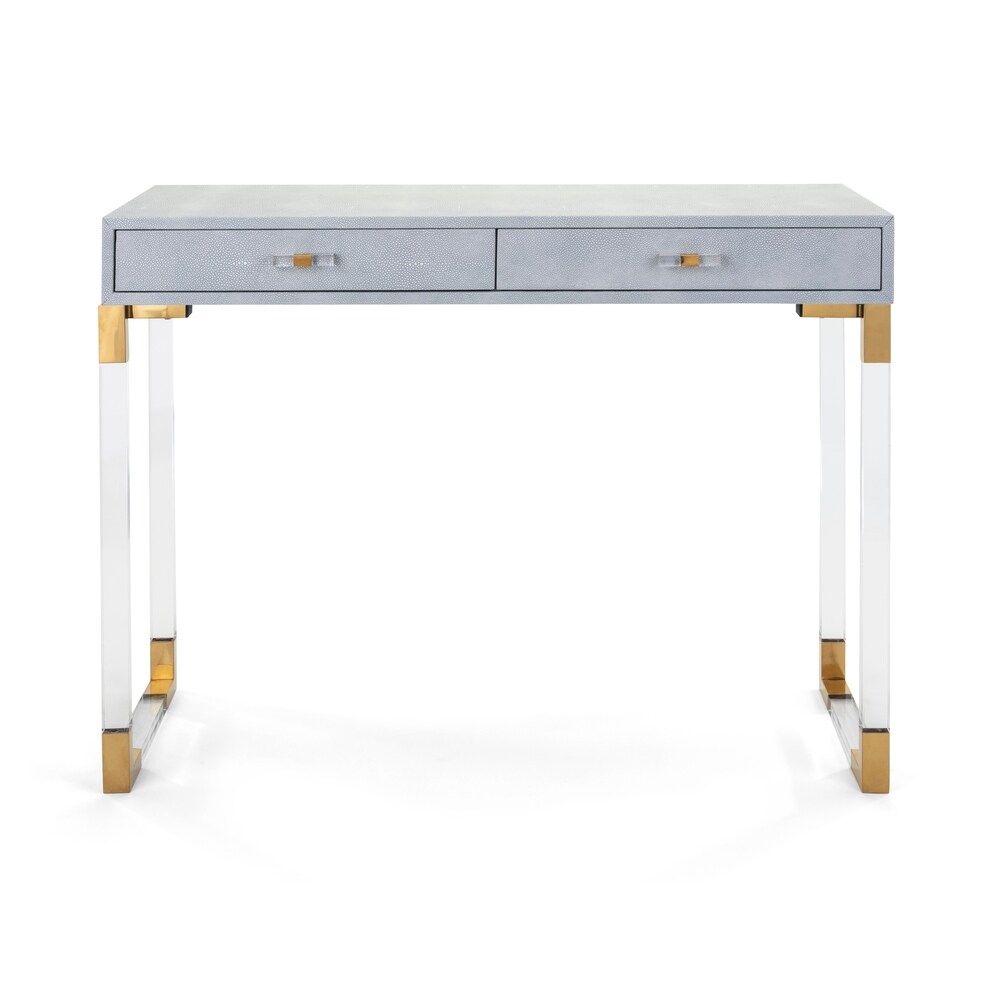 Benzara Two Drawer Wooden Console Table with Acrylic Sled Legs, Gray and Clear (Wood)