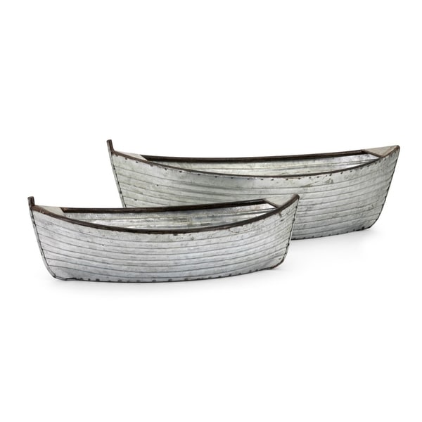 Vintage Style Iron Planters with Boat Shape Design, Gray, Set of 2. Opens flyout.