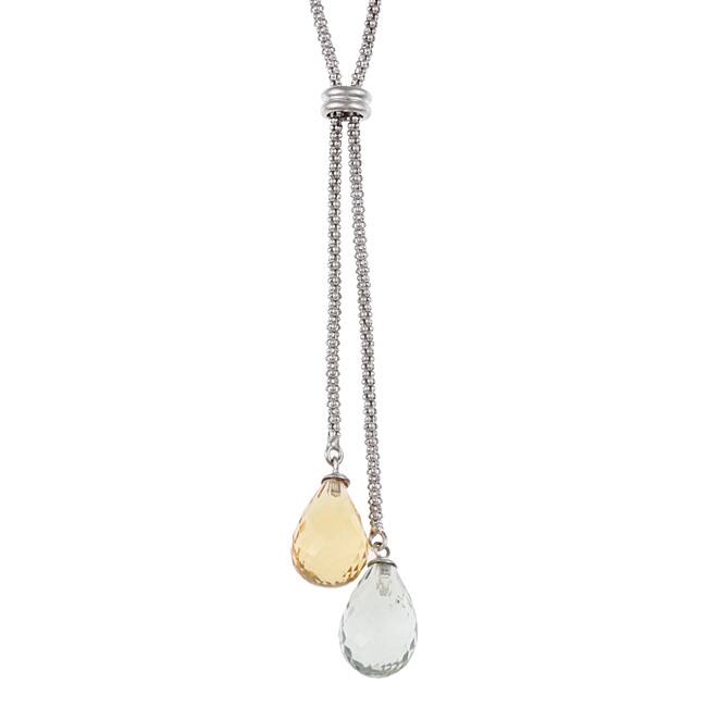 DaVonna Silver Chian with Amethyst and Citrine Lariat Necklace