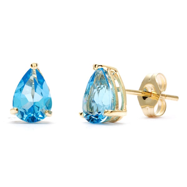 Kabella 14k Yellow Gold Pear Blue Topaz Stud Earrings On Kabella 14k Yellow Gold Pear Blue Topaz Stud Earrings