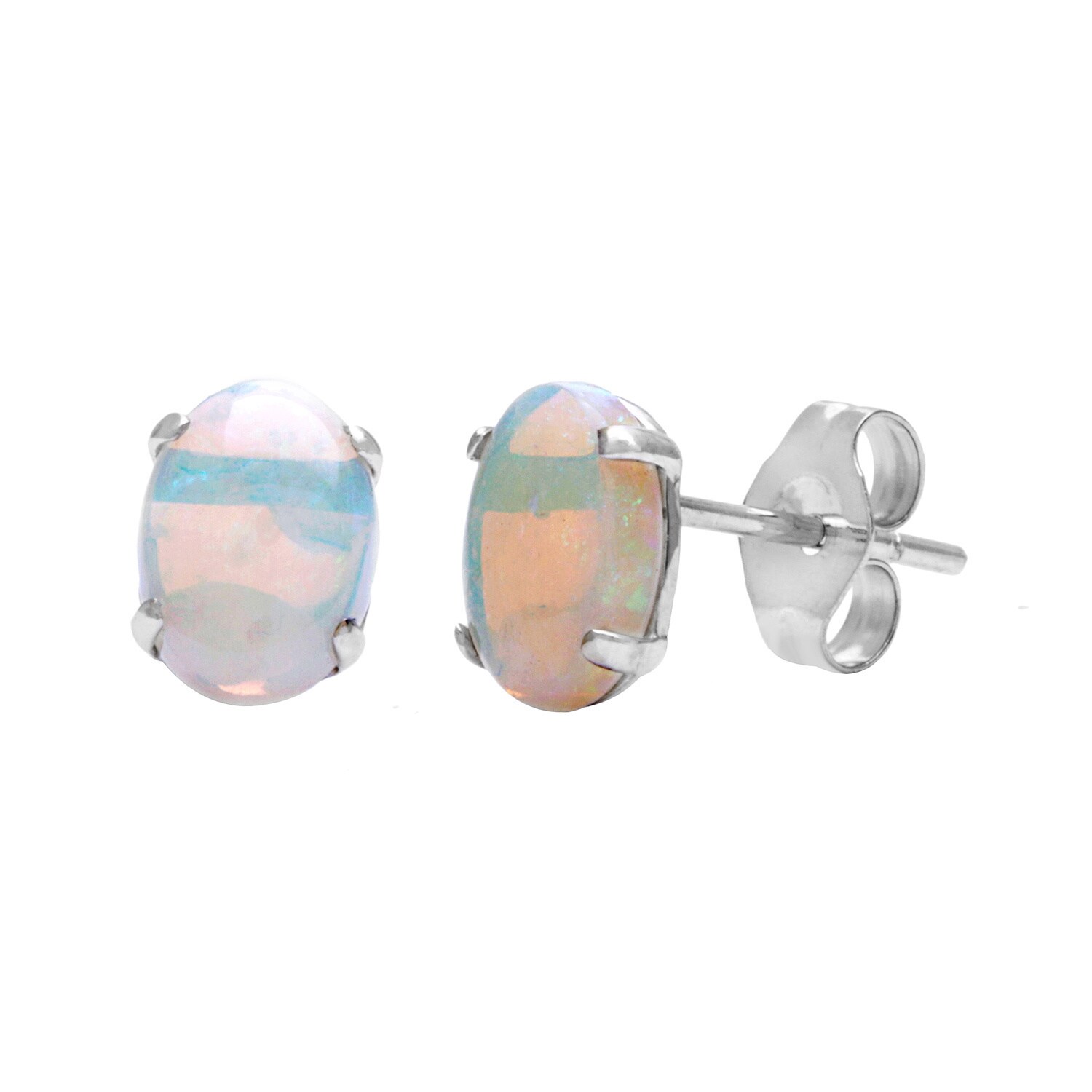 Kabella 14k White Gold Opal Oval Stud Earrings Kabella 14k White Gold Opal Oval Stud Earrings