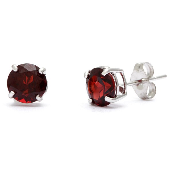 Kabella 14k White Gold Round Garnet Stud Earring - 10823310 - Overstock ...