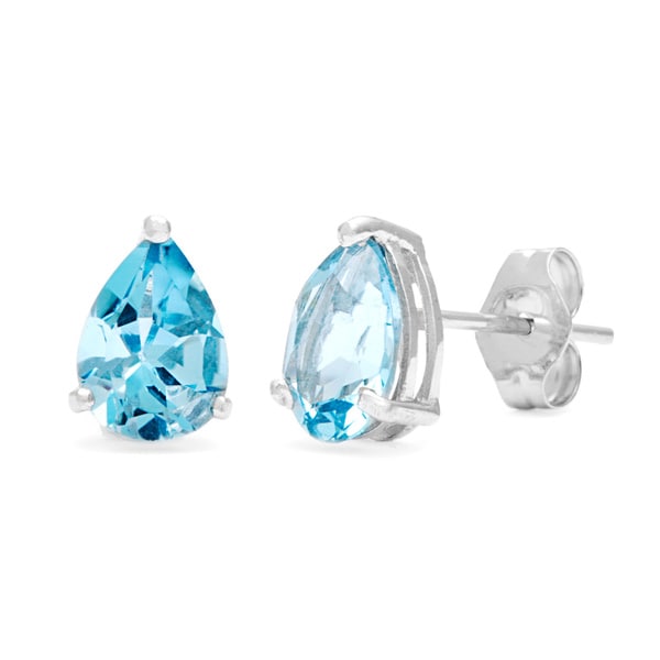 Kabella 14k White Gold Blue Topaz Trillion Stud Earrings