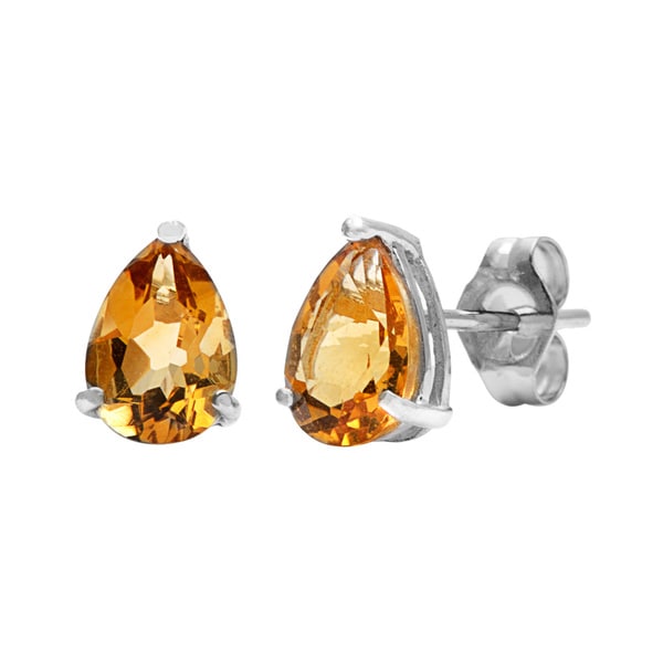 Kabella 14k White Gold Pear Citrine Stud Earring