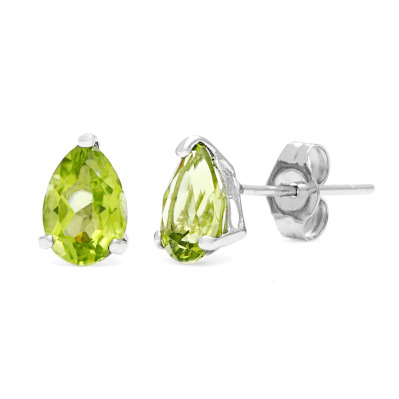 Kabella 14k White Gold Pear Peridot Stud Earring