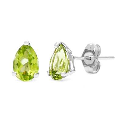 Kabella 14k White Gold Pear Peridot Stud Earring