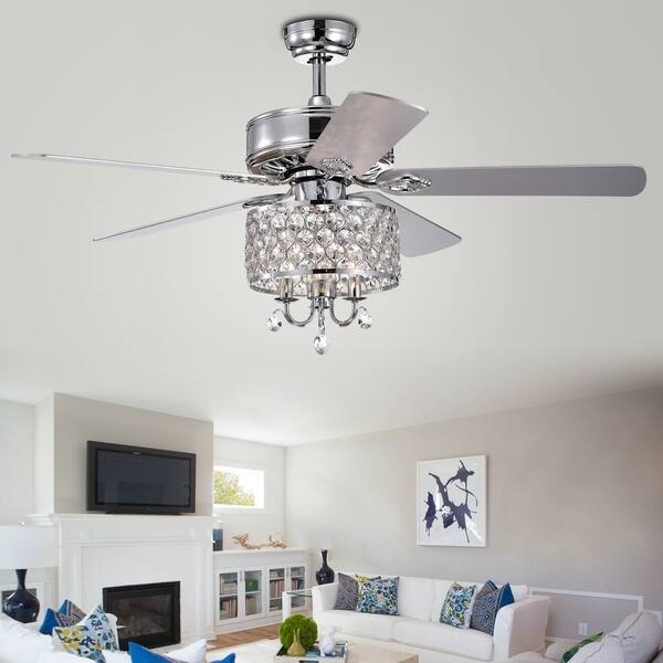 Shop Fengren 52 Inch Chrome Lighted Ceiling Fan With Crystal