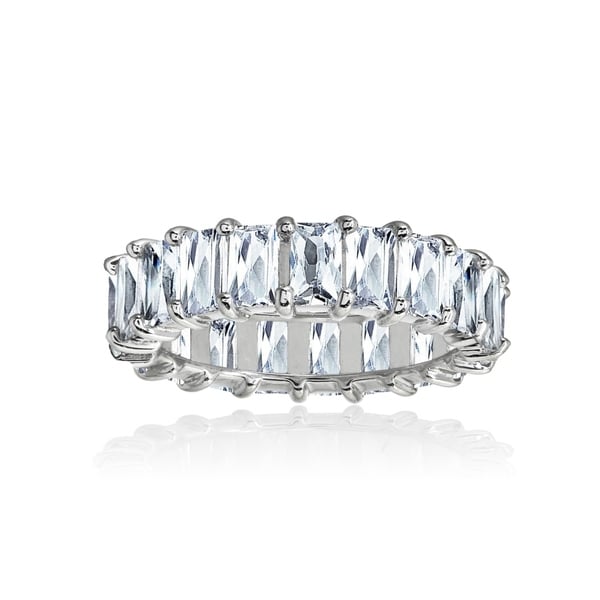 Sterling Silver Cubic Zirconia 6x4mm Baguette-Cut Anniversary Eternity Band Ring