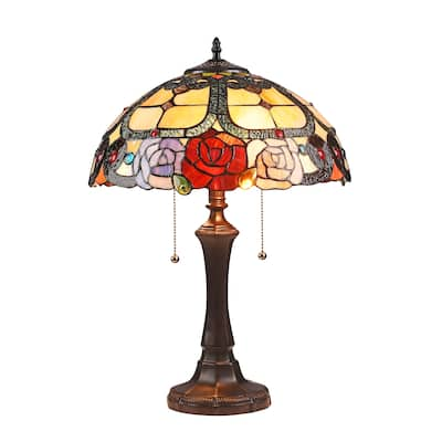 Tiffany Style Floral Design 2-light Dark Bronze Table Lamp