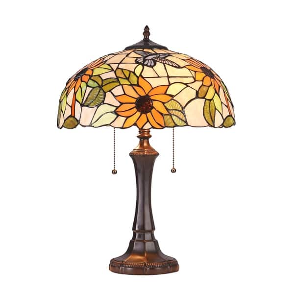 slide 2 of 4, Tiffany Style Floral Design 2-light Dark Bronze Table Lamp