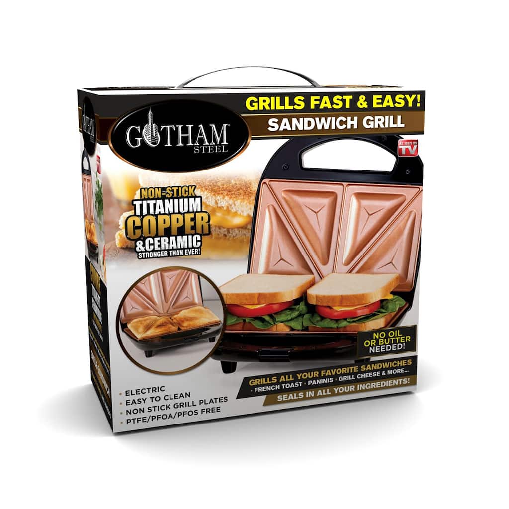 Gotham Steel Sandwich Maker & Panini Grill with Ultra Nonstick Copper Surface, Make 2 Sandwiches at Once in Minutes!