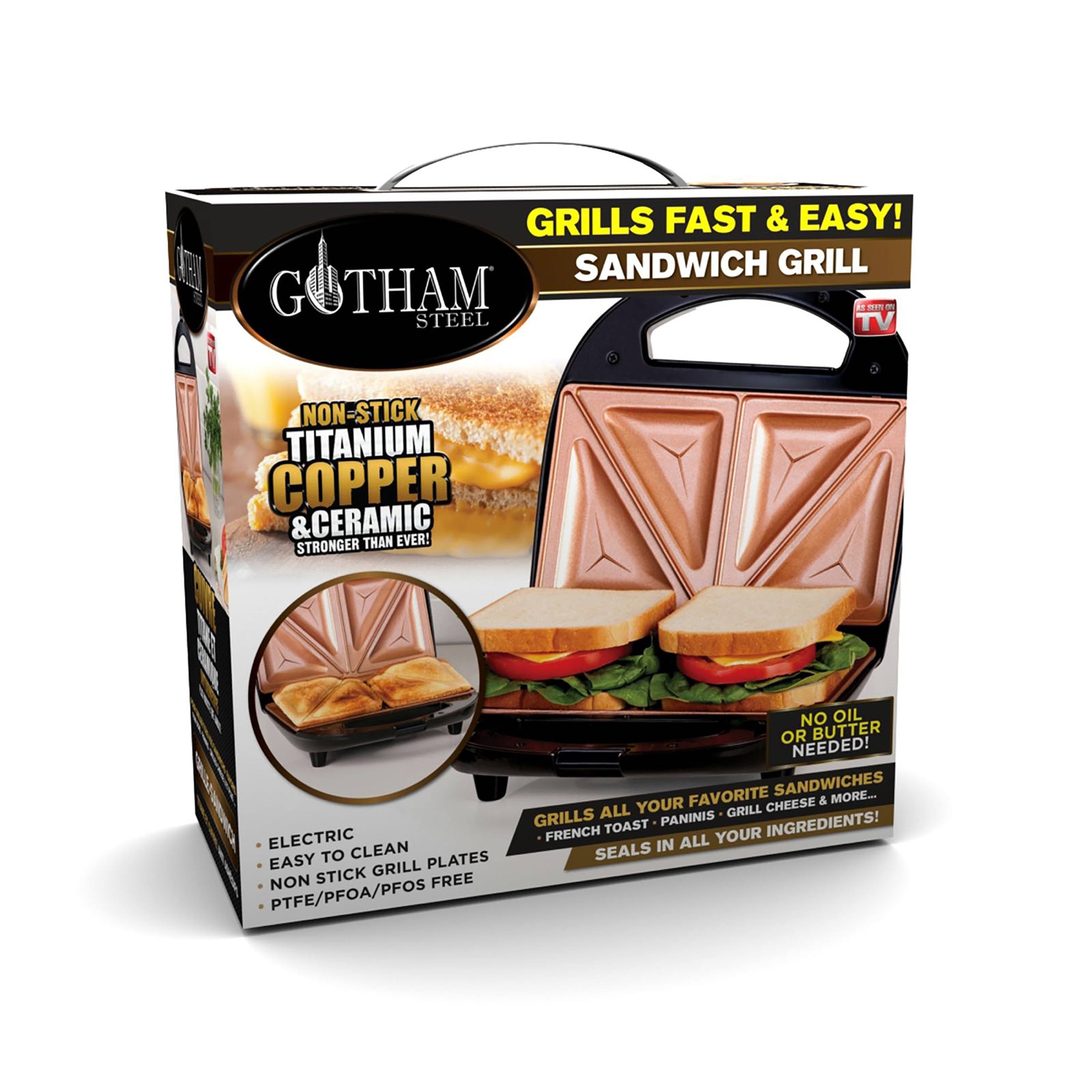 Gotham Steel Sandwich Maker & Panini Grill with Ultra Nonstick Copper Surface, Make 2 Sandwiches at Once in Minutes!