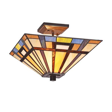 Tiffany Style 2-light Blackish Bronze Semi-Flush Mount