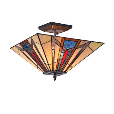 Tiffany Style 2-light Blackish Bronze Semi-Flush Mount